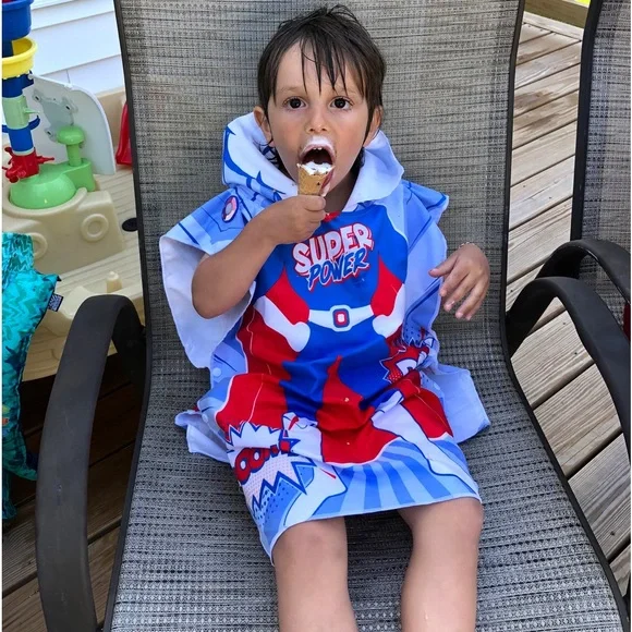 UV Sensing Kids Micro-Fiber Super Power Poncho Hooded Beach‎ Towel Cover Up OS - Picture 7 of 9